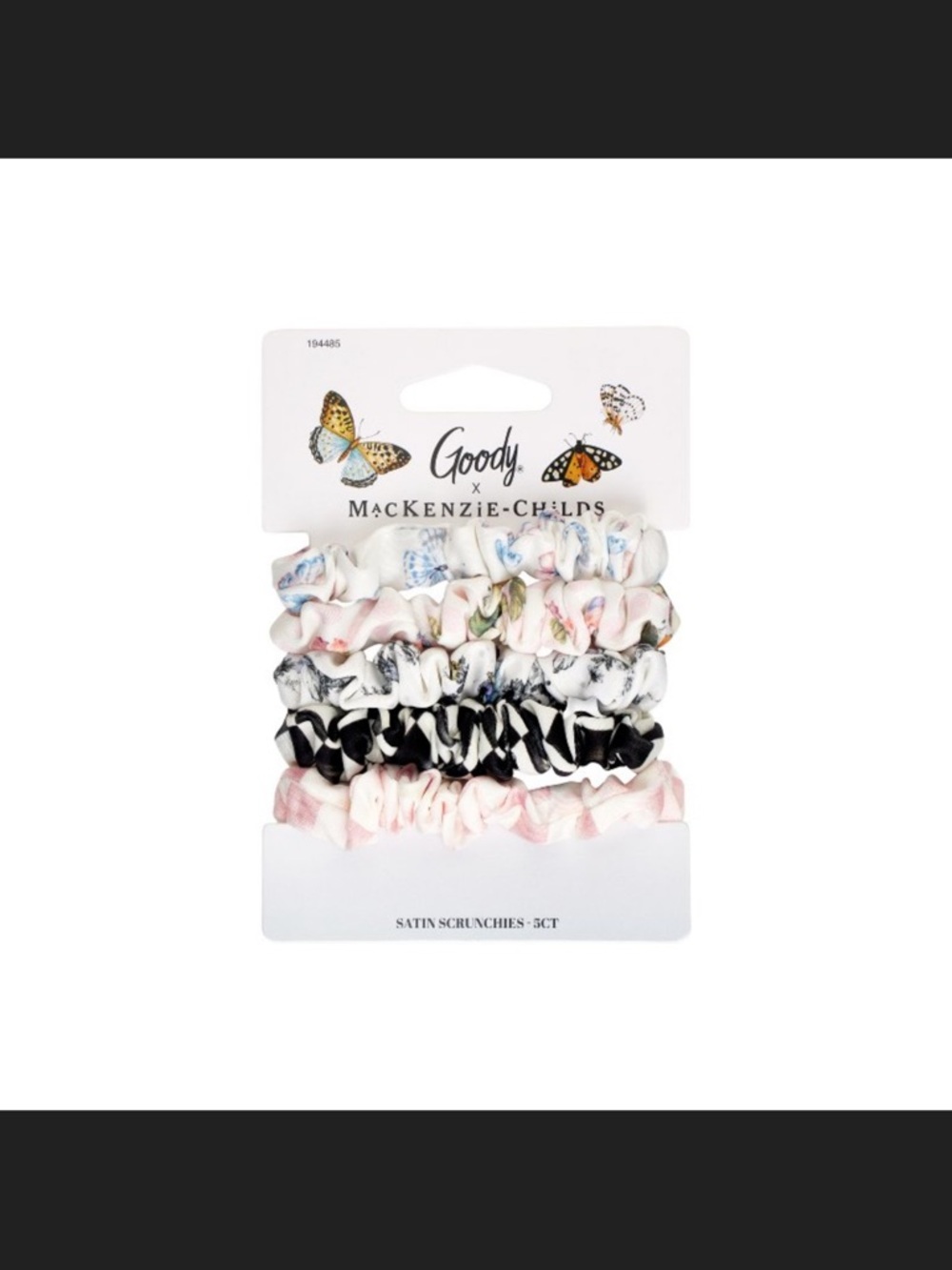 MacKenzie-Childs Kids Satin Scrunchie Set - Floral Pastel, Black & Pink Mix